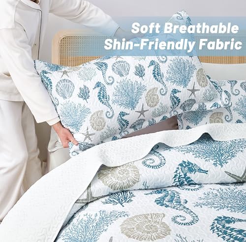 Coastal Quilt Set with 2 Shams California King Size