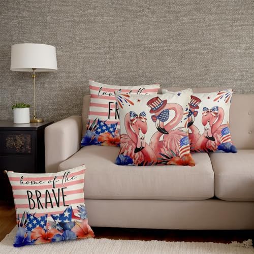 Lofaris Patriotic Flamingo Throw Pillow Covers Set of 4 1