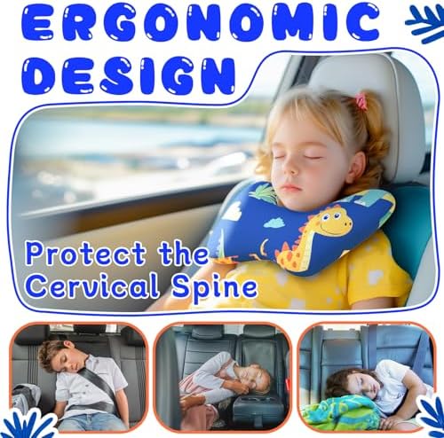 H-Shape Kids Travel Pillow with Blue Dinosaur Design