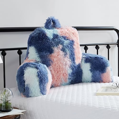 Faux Fur Reading Pillow - Big 30x17x17 Inches Cozy Backrest