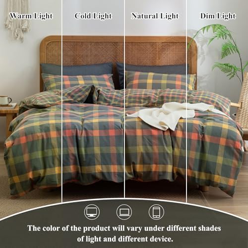 VM VOUGEMARKET Plaid Duvet Cover Set Queen