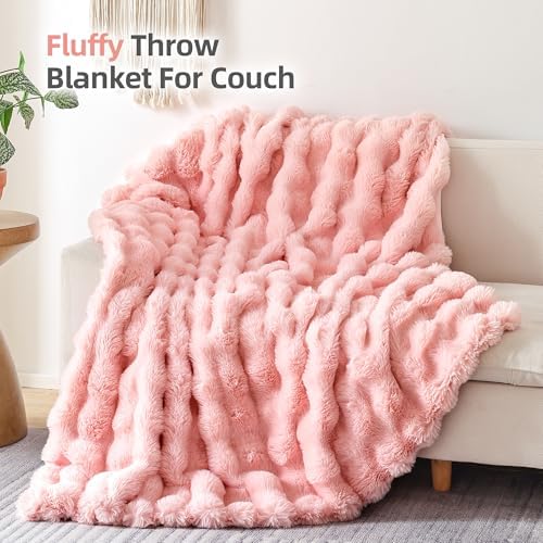 Smoofy Blush Pink Faux Fur Throw Blanket 50 x 60 Cozy Soft