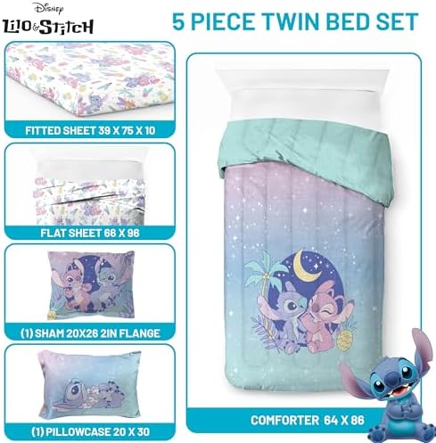 Jay Franco Disney Lilo and Stitch Comforter Set - 5 Piece Kids Bedding