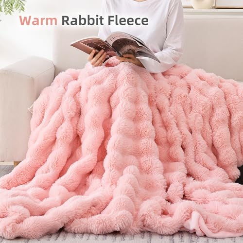 Smoofy Blush Pink Faux Fur Throw Blanket 50 x 60 Cozy Soft
