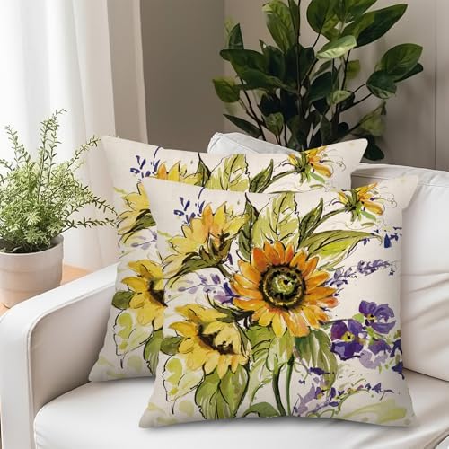 Kamiilah Sunflower Pillow Covers 2 Pack 18x18 Inch