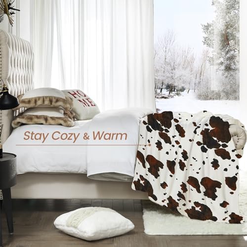 Cozy Bliss Cow Print Throw Blanket 50x60 Non Shedding Warm Super Soft 330GSM