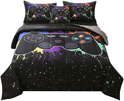 JQinHome Twin Gamer Comforter Set - 6 Piece Bed in A Bag