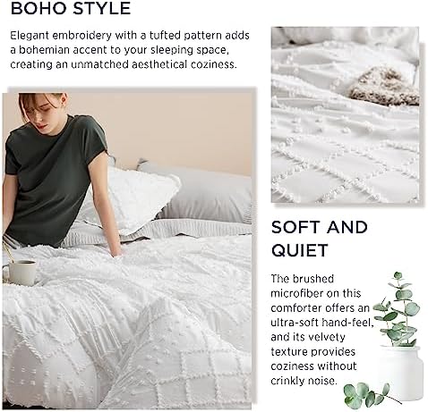 Bedsure Twin Comforter Set - White Boho with Pillow Sham