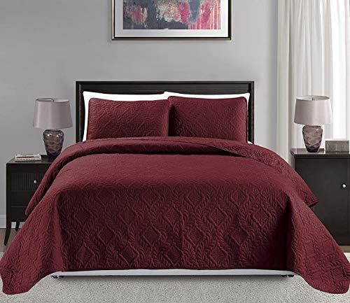MK Home Diamond Burgundy Bedspread Set 3pc KingCalifornia King