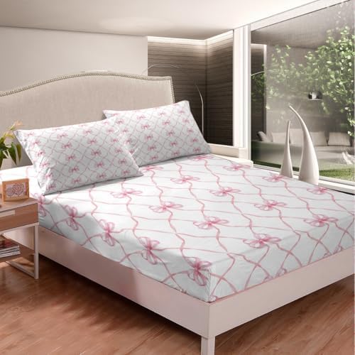 Erosebridal Pink Bow Knot Bed Sheet Set for Kids