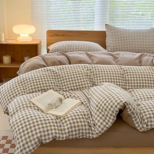 Twin Grid Gingham Duvet Cover Set - Washed Microfiber