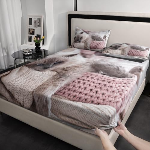 AILONEN Velvet Queen Sheet Set with Cat Print