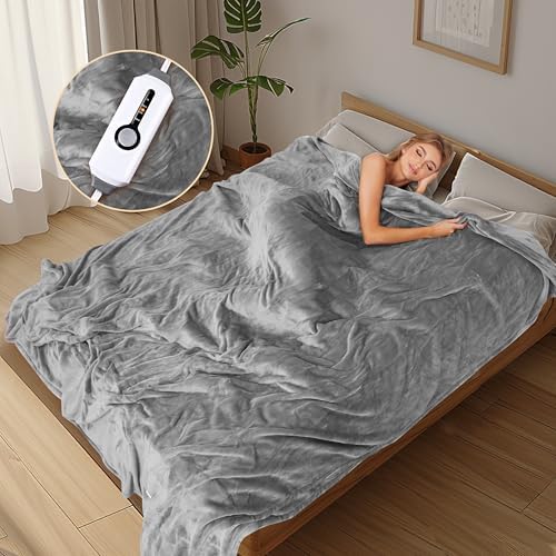 LaffyLo 72 x 84 Electric Heated Blanket - Light Grey