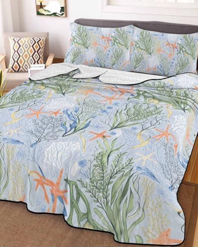 Stongaro Twin XL Green Coral Quilt Set 3 Piece