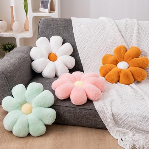 2 Pcs Daisy Flower Throw Pillows Set Pink White