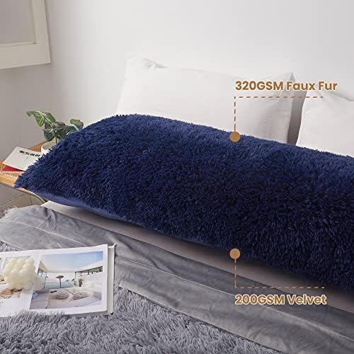 MEGO Shaggy Faux Fur Body Pillow Cover - Dark Blue