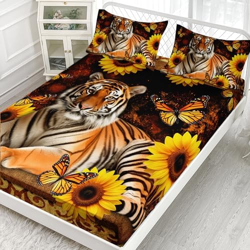 AILONEN Tiger Fitted Sheet Set Twin XL 3 Pieces with 2 Pillowcases