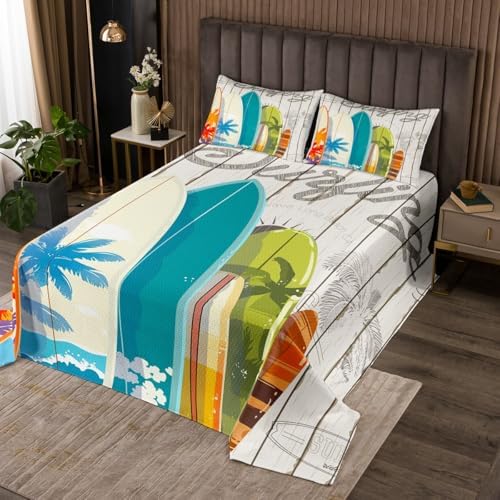 Manfei Kids Surfing Bedspread Queen Size with 2 Pillowcases
