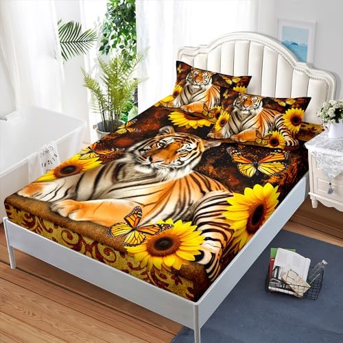 AILONEN Tiger Fitted Sheet Set Twin XL 3 Pieces with 2 Pillowcases