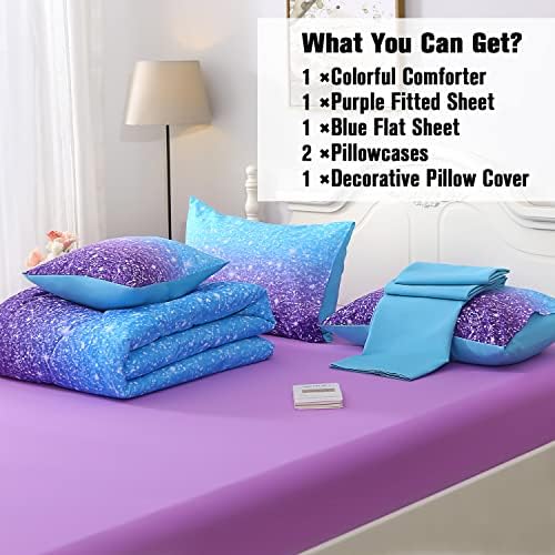 JQinHome Glitter Comforter Set Twin Size Blue Purple