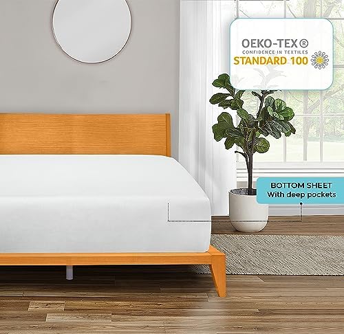 Royale Linens 300 TC Twin Fitted Sheet - 100 Combed Cotton Deep Pocket