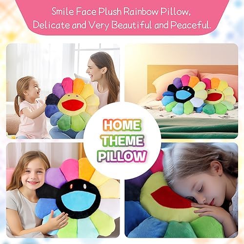SNEPOO Smile Face Plush Rainbow Pillow - 40cm Black and White