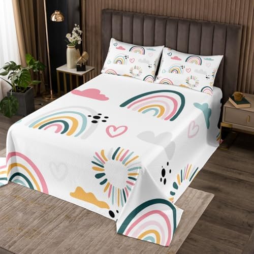 Feelyou Girls Cartoon Rainbow Bedspread Set Twin 2Pcs
