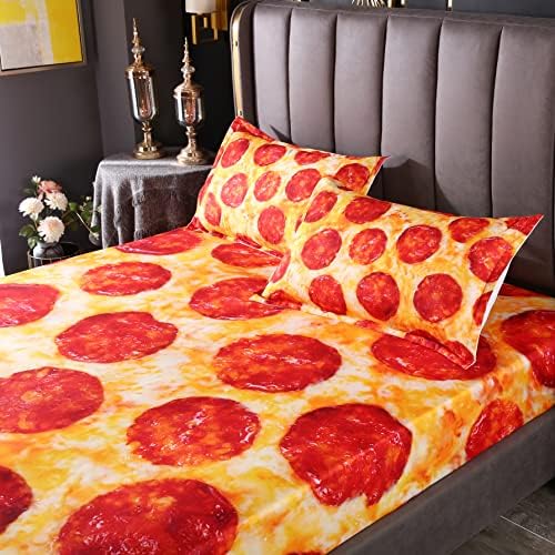 QJMiaofang Kids Funny Pizza Bed Sheet Set 3PCS Queen Size