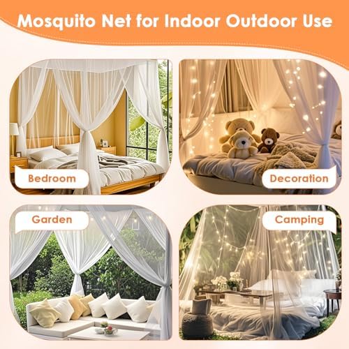 Qinzave 4 Corner White Canopy Bed Curtains
