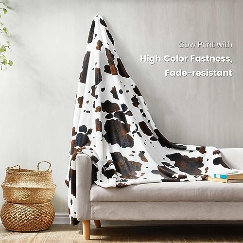 Cozy Bliss Cow Print Throw Blanket 50x60 Non Shedding Warm Super Soft 330GSM