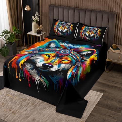 Erosebridal Rainbow Wolf Coverlet Set Kids