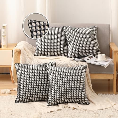 Yarn Dyed Black and White Square 18x18 Pillow Covers Set of 4