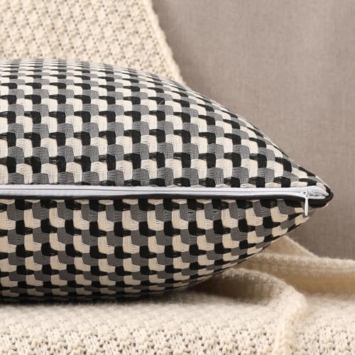Yarn Dyed Black and White Square 18x18 Pillow Covers Set of 4