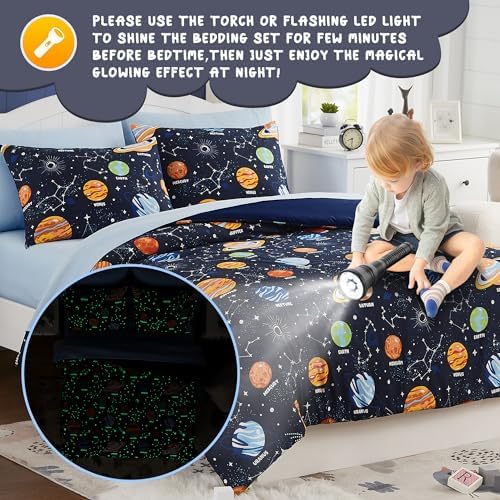 Glow in the Dark Space Comforter Set for Kids - Twin Bedding