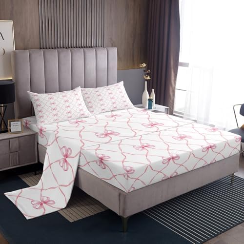 Erosebridal Pink Bow Knot Bed Sheet Set for Kids