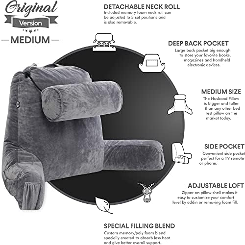Husband Pillow Medium Dark Grey - Reading and Bed Rest Pillow