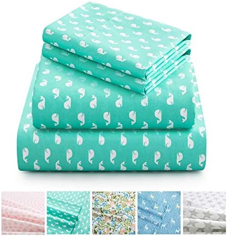 Vonty Kids Bed Sheets Twin Green Whale Print Set