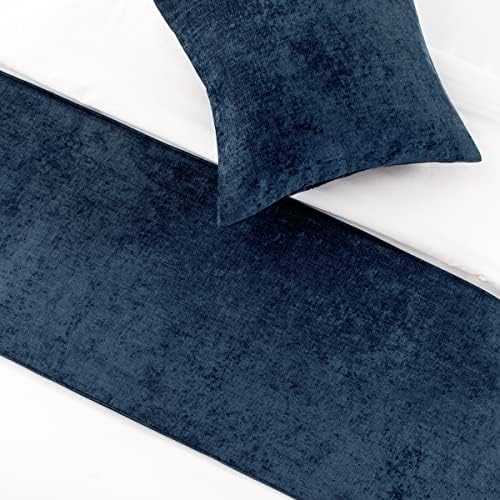 AMBERIS Dark Blue Chenille Bed Runner