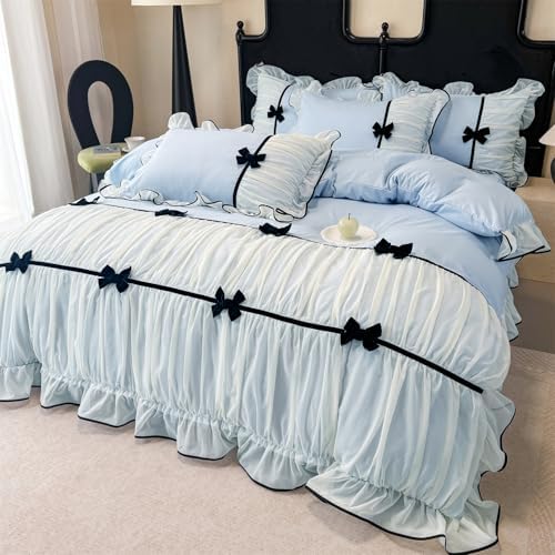 SOUKECHY Princess Pink Ruffle Duvet Cover Set with Bowtie