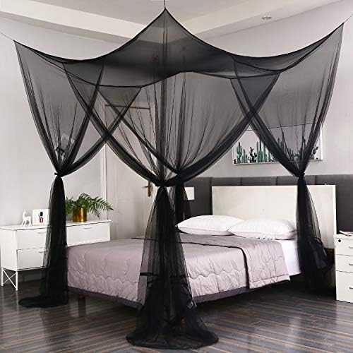 Mengersi Black Bed Canopy with 4 Openings Gothic Halloween Decor