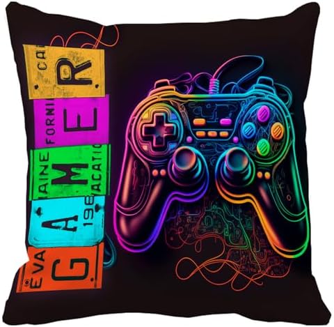 Leaveland Neon Gaming Throw Pillow Cover 18x18 Inch 1
