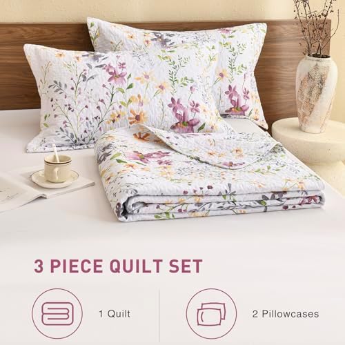 Lady Ann Wild Floral Printed Queen Bed Quilt Set 3 PCS