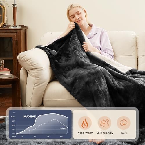 MAXEVE 6 Heat Level Electric Throw Blanket