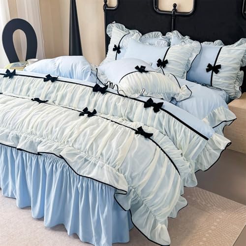SOUKECHY Princess Pink Ruffle Duvet Cover Set with Bowtie