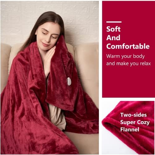 Tefici Electric Heated Blanket Throw with 3 Heat Levels and 4hr Auto Off