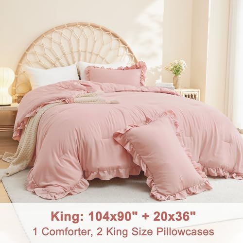 Litanika Blush Pink Ruffle Comforter Set 3 Pieces