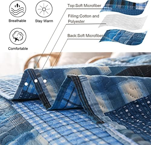 Jessy Home Queen Size Plaid Patchwork Quilt Set