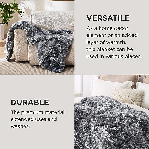 Bedsure Fuzzy Sherpa Faux Fur Twin Blanket Tie Dye Grey Cozy Gift