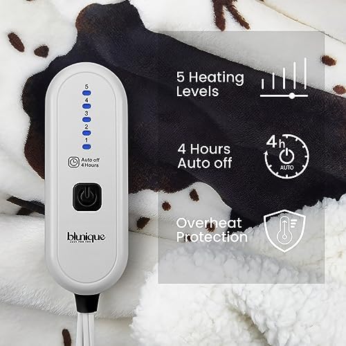 Blunique Cow Print Heated Throw Blanket with 5 Heat Levels