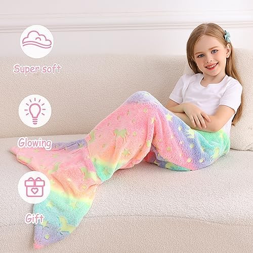 Viviland Kids Mermaid Tail Blanket - Glow in the Dark